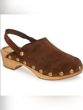 Tory Burch Brown Suede Studded Clog Slingback